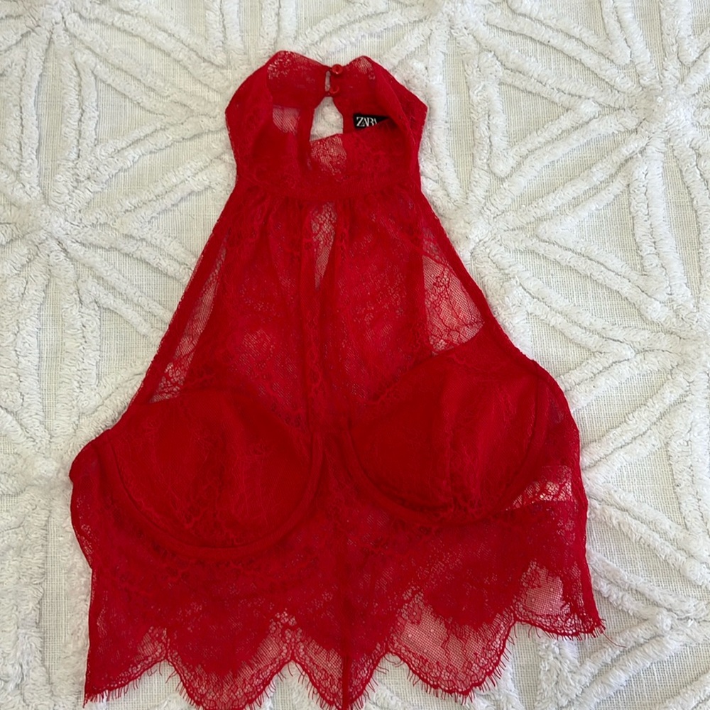 Zara Red lace halter top size large